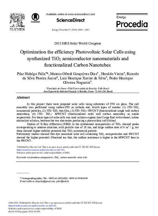 (PDF) Optimization the Efficiency Photovoltaic Solar Cells Using ...