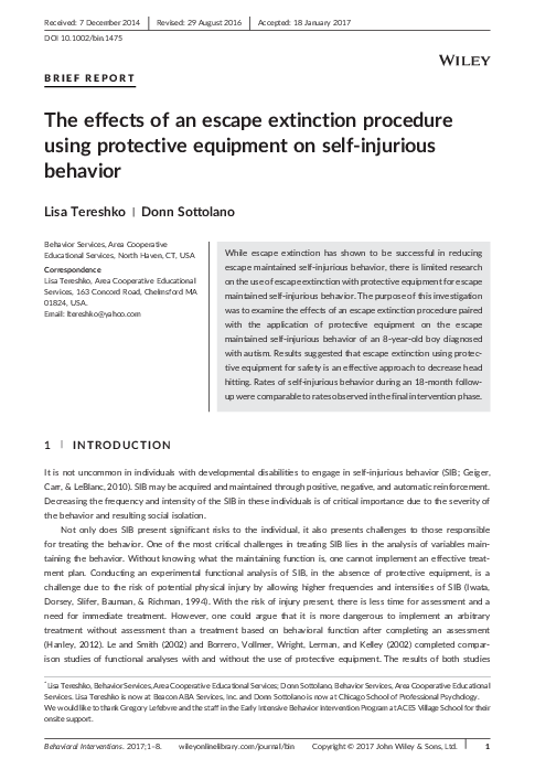 (PDF) The effects of an escape extinction procedure using protective ...