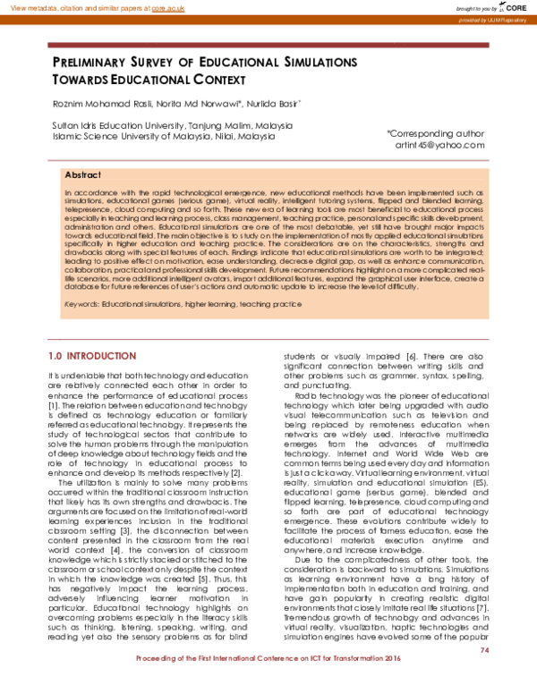 (PDF) Preliminary survey of educational simulations towards educational ...