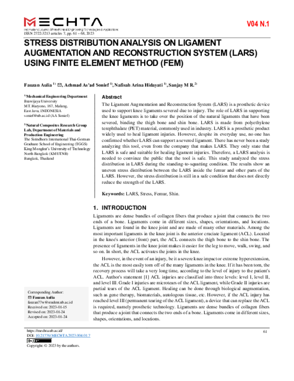 (PDF) Stress Distribution Analysis on Ligament Augmentation and ...