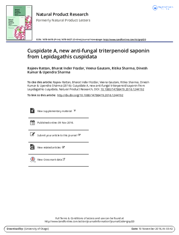 (PDF) Cuspidate A, new anti-fungal triterpenoid saponin from ...