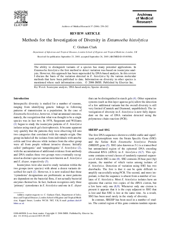 (PDF) Methods for the Investigation of Diversity in Entamoeba histolytica