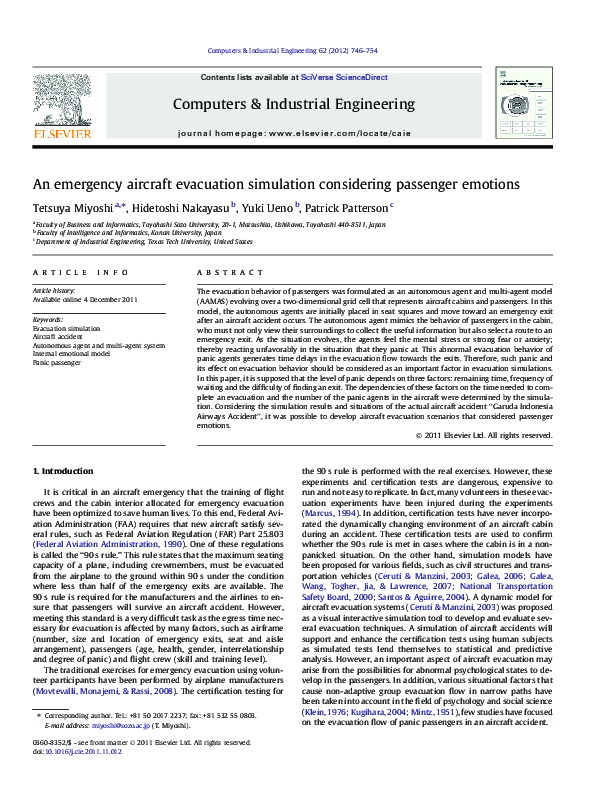 (PDF) An emergency aircraft evacuation simulation considering passenger ...