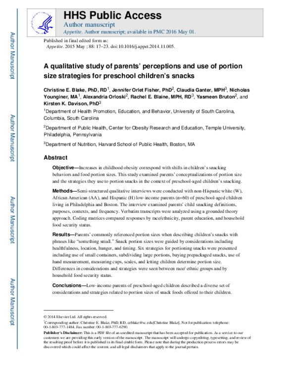 (PDF) A qualitative study of parents' perceptions and use of portion ...