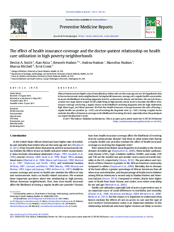 (PDF) The effect of health insurance coverage and the doctor-patient ...