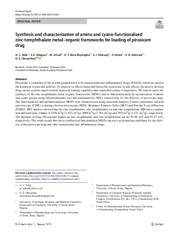 (PDF) Synthesis and characterization of amino and cyano-functionalized ...