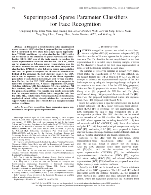 (PDF) Superimposed Sparse Parameter Classifiers for Face Recognition