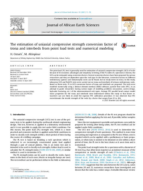 (PDF) The estimation of uniaxial compressive strength conversion factor ...