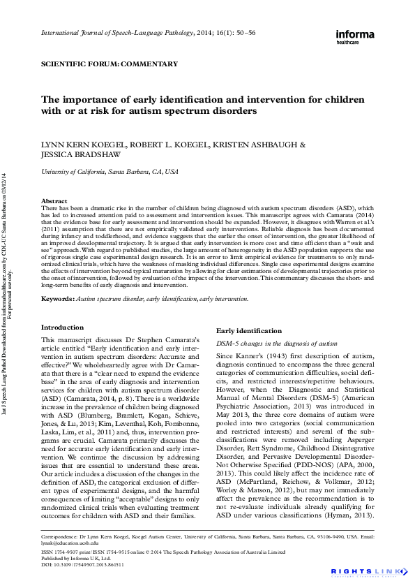 (PDF) The importance of early identification and intervention for ...