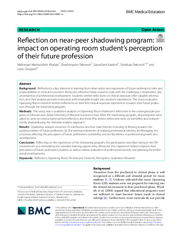 (PDF) Reflection on near-peer shadowing program: impact on operating ...