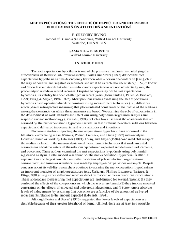 (PDF) Met expectations: The effects of expected and delivered ...