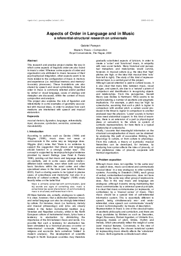 (PDF) Aspects of Order in Language and in Music: A Referential ...
