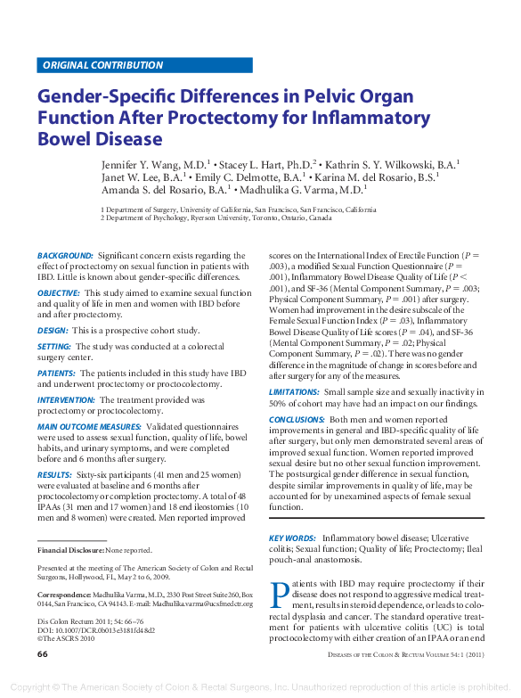 (PDF) Gender-Specific Differences in Pelvic Organ Function After ...