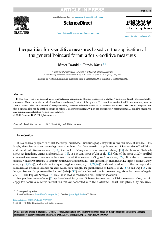 (PDF) Inequalities for λ-additive measures based on the application of ...