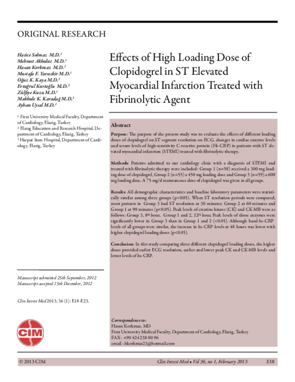 (PDF) Effects of High Loading Dose of Clopidogrel in ST Elevated ...