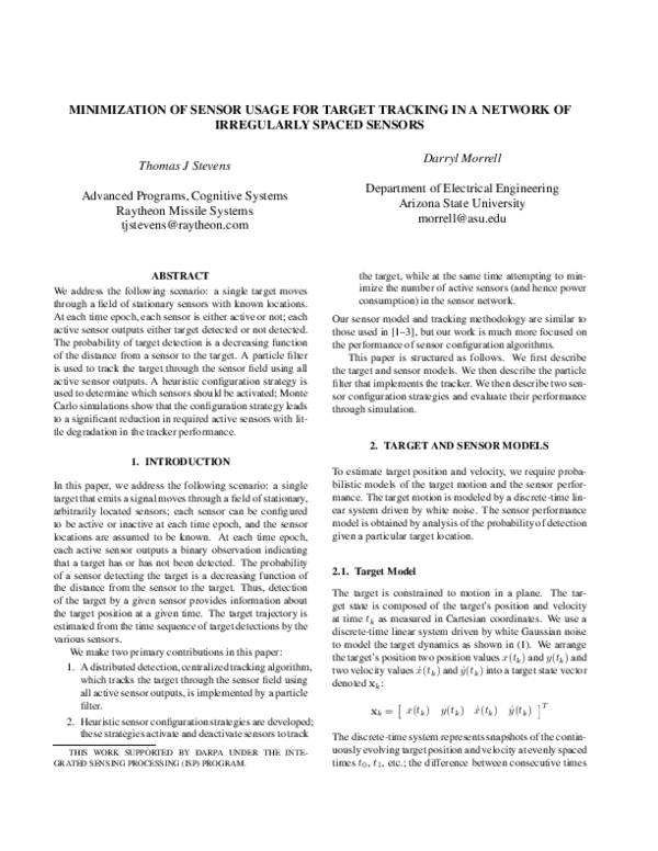 (PDF) Minimization of sensor usage for target tracking in a network of ...