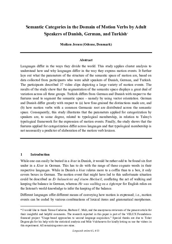 (PDF) Semantic Categories in the Domain of Motion Verbs by Adult ...
