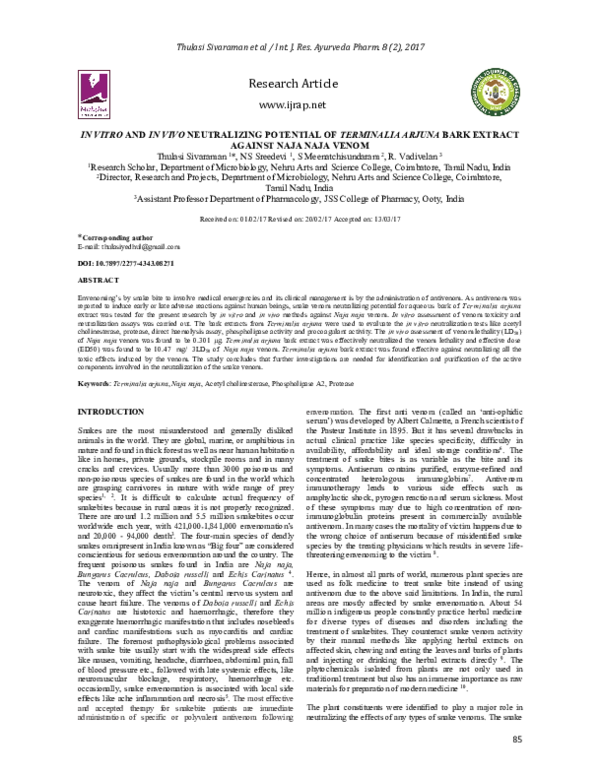 (PDF) In Vitro and in Vivo Neutralizing Potential of Terminalia Arjuna ...