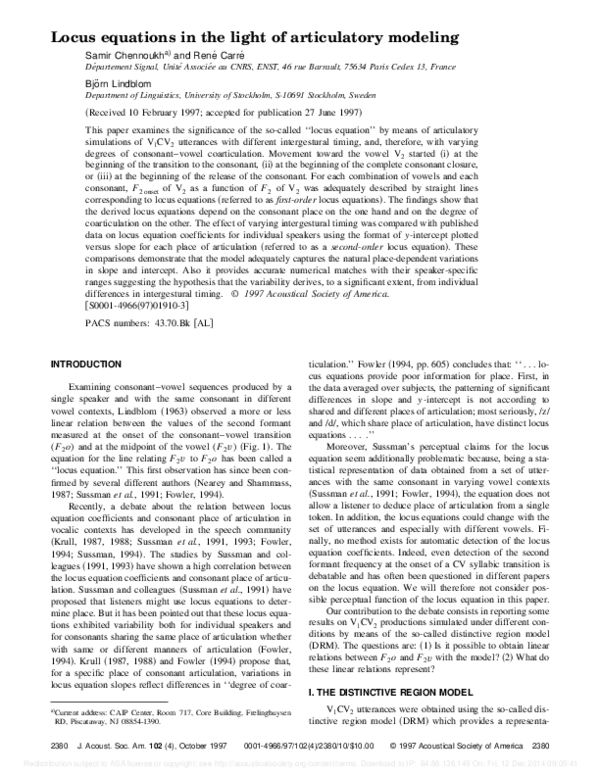 (PDF) Locus equations in the light of articulatory modeling