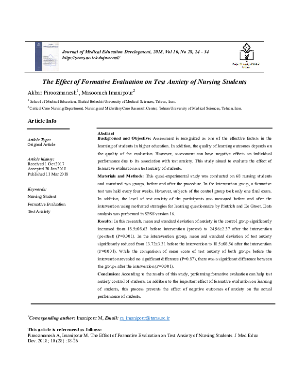 (PDF) The Effect of Formative Assessment on Test Anxiety of Nursing ...