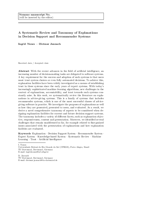 (PDF) A systematic review and taxonomy of explanations in decision ...
