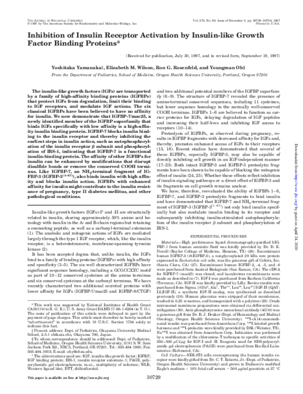 (PDF) Inhibition of Insulin Receptor Activation by Insulin-like Growth ...