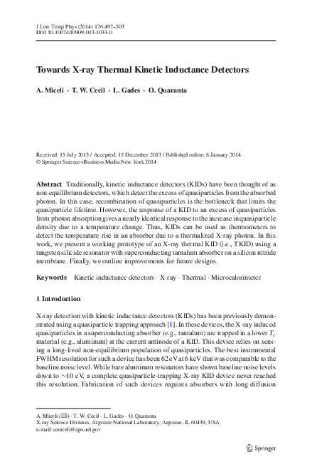 (PDF) Towards X-ray Thermal Kinetic Inductance Detectors
