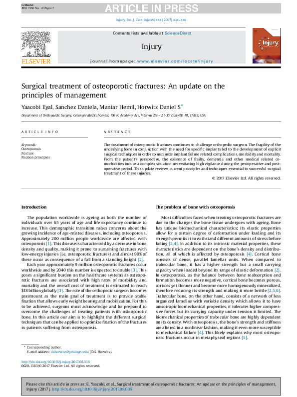 (PDF) Surgical treatment of osteoporotic fractures: An update on the ...