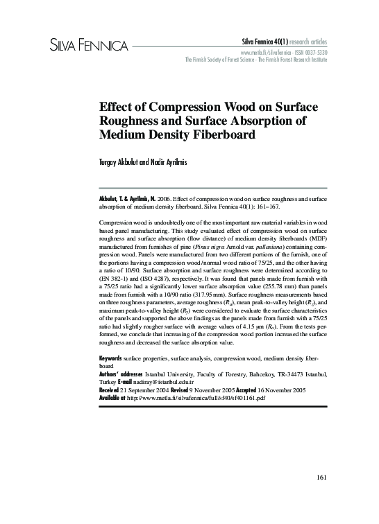 (PDF) Effect of compression wood on surface roughness and surface