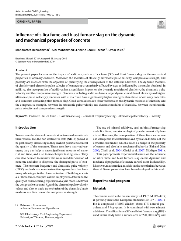 (PDF) Influence of silica fume and blast furnace slag on the dynamic ...