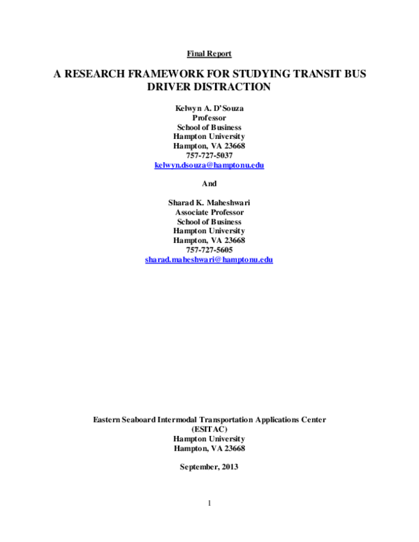 (PDF) A Research Framework for Studying Transit Bus Driver Distraction