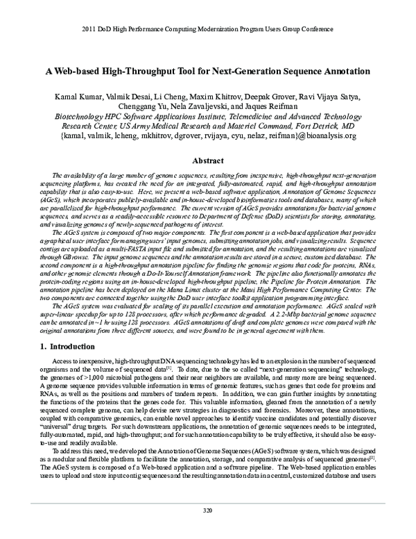 (PDF) A Web-based High-Throughput Tool for Next-Generation Sequence ...