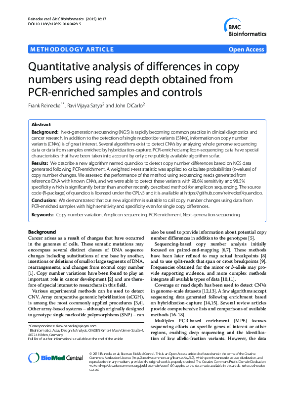 (PDF) Quantitative analysis of differences in copy numbers using read ...