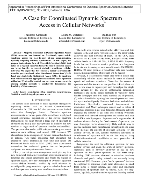 (PDF) A case for coordinated dynamic spectrum access in cellular networks