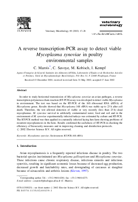 (PDF) A reverse transcription-PCR assay to detect viable Mycoplasma ...