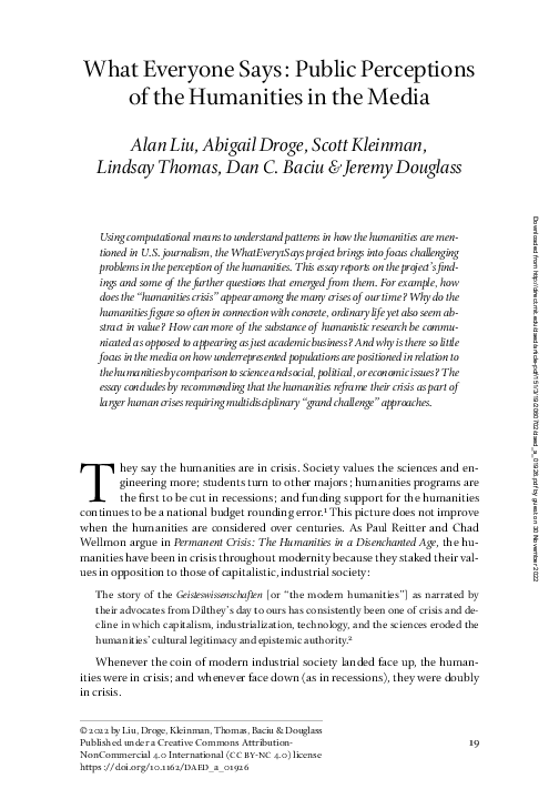 (PDF) What Everyone Says: Public Perceptions of the Humanities in the Media