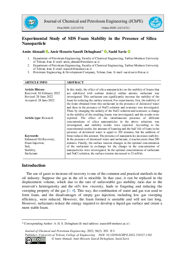 (PDF) Experimental Study of SDS Foam Stability in the Presence of ...
