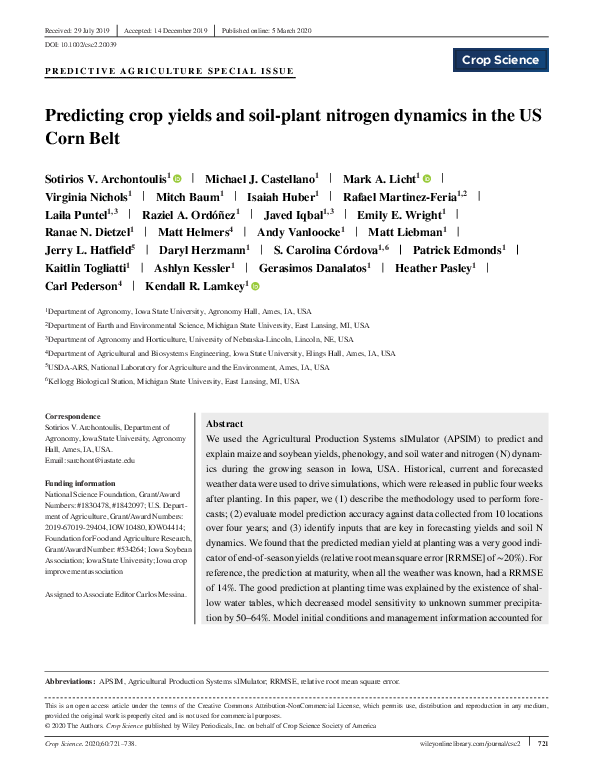 (PDF) Predicting crop yields and soil‐plant nitrogen dynamics in the US ...