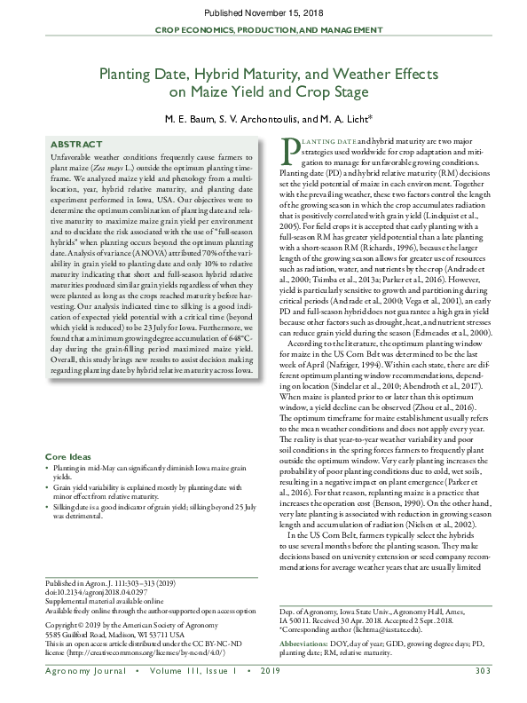 (PDF) Planting Date, Hybrid Maturity, and Weather Effects on Maize ...