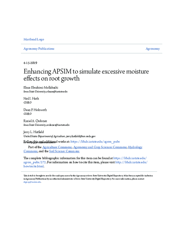 (PDF) Enhancing APSIM to simulate excessive moisture effects on root growth