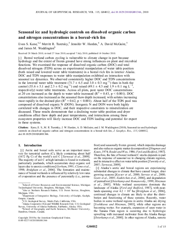 (PDF) Seasonal ice and hydrologic controls on dissolved organic carbon and