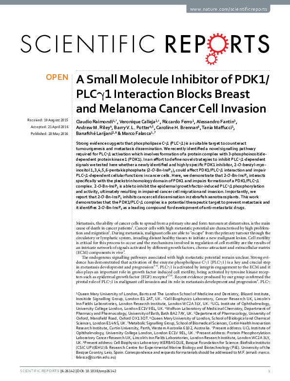 (PDF) A Small Molecule Inhibitor of PDK1/PLCγ1 Interaction Blocks ...