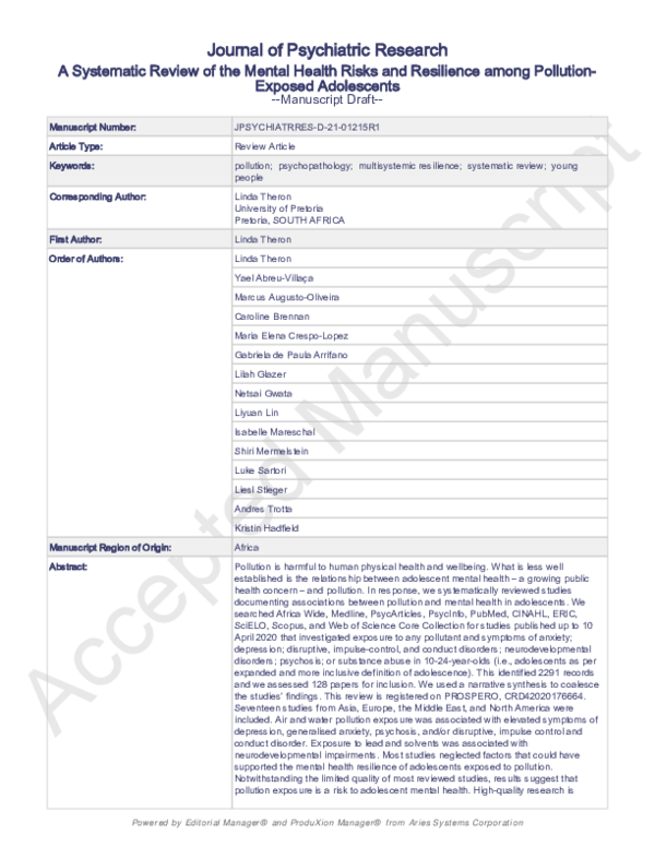 (PDF) A systematic review of the mental health risks and resilience ...