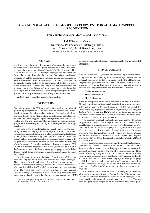 (PDF) Crosslingual acoustic model development for automatics speech ...