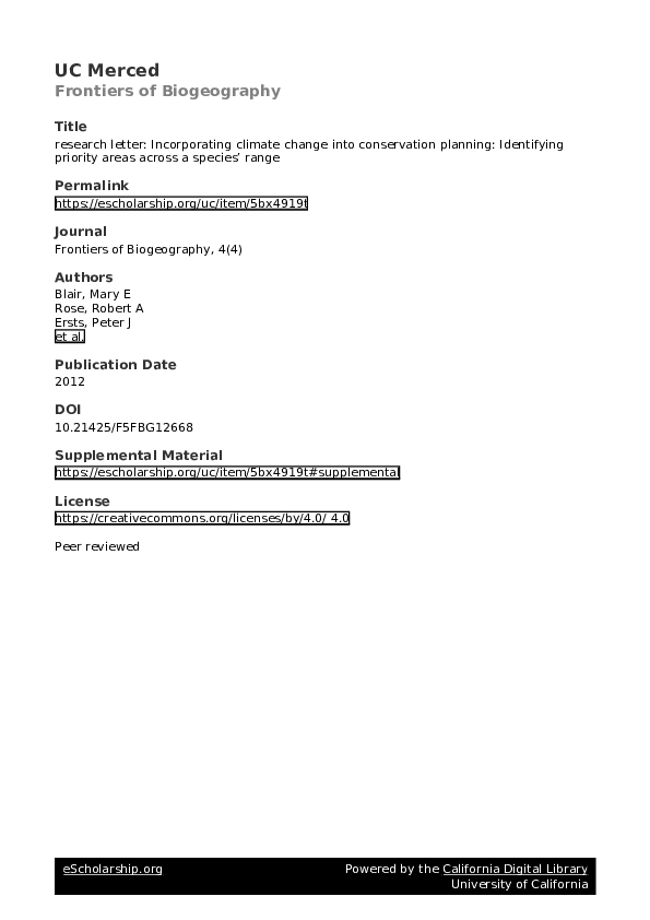 (PDF) research letter: Incorporating climate change into conservation ...