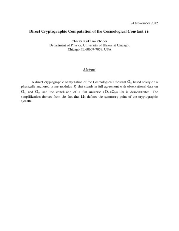 (PDF) Direct Cryptographic Computation of the Cosmological Constant