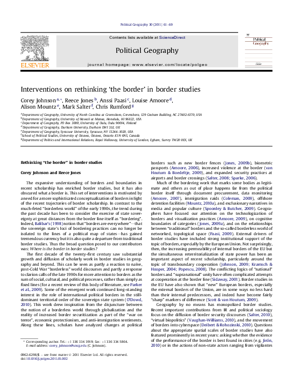 (PDF) Interventions on rethinking ‘the border’ in border studies