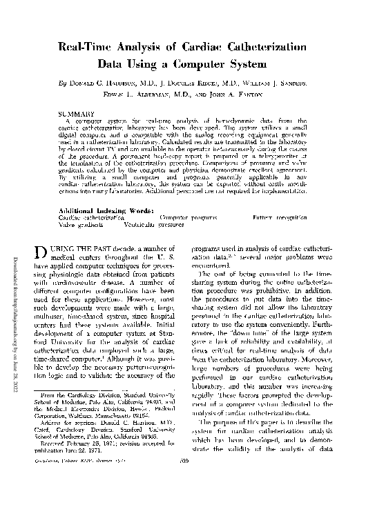 (PDF) Real-Time Analysis of Cardiac Catheterization Data Using a ...