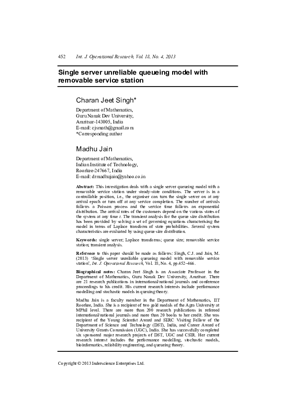 (PDF) Single server unreliable queueing model with removable service ...