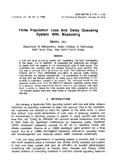 (PDF) Finite Population Loss And Delay Queueing System With Nopassing
